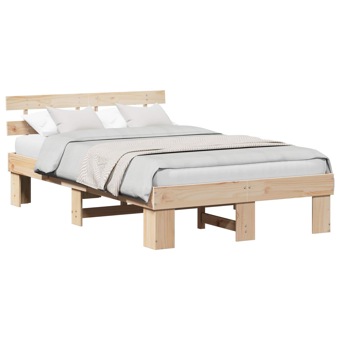 Bed Frame with Headboard Natural 135 x 190 cm Solid Pine Wood