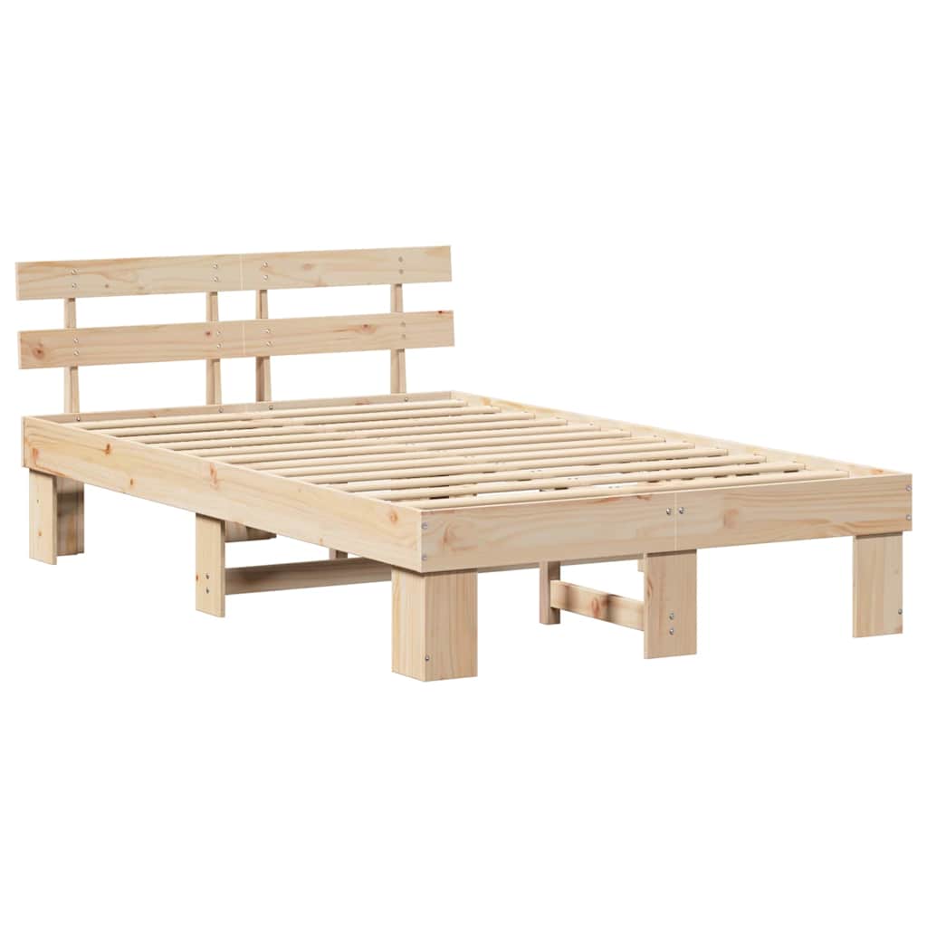 Bed Frame with Headboard Natural 135 x 190 cm Solid Pine Wood