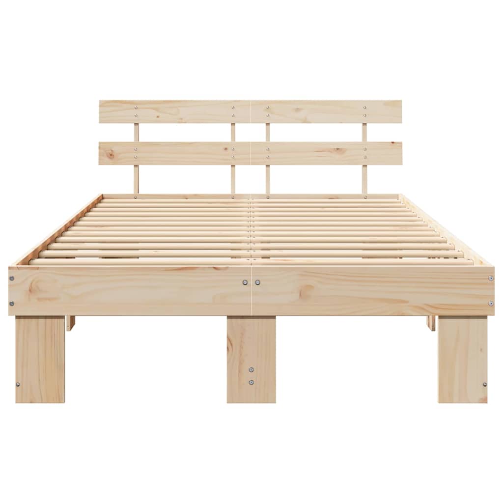 Bed Frame with Headboard Natural 135 x 190 cm Solid Pine Wood