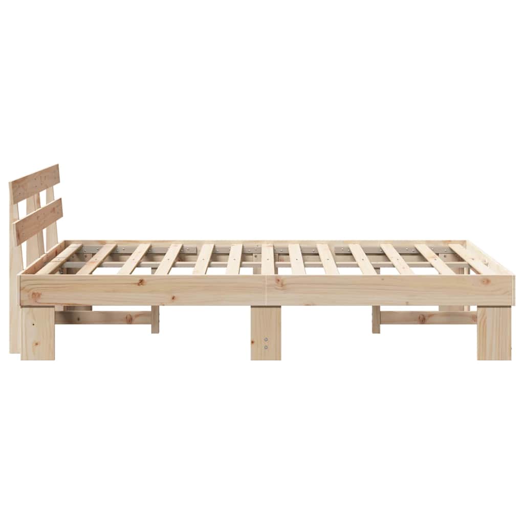 Bed Frame with Headboard Natural 135 x 190 cm Solid Pine Wood