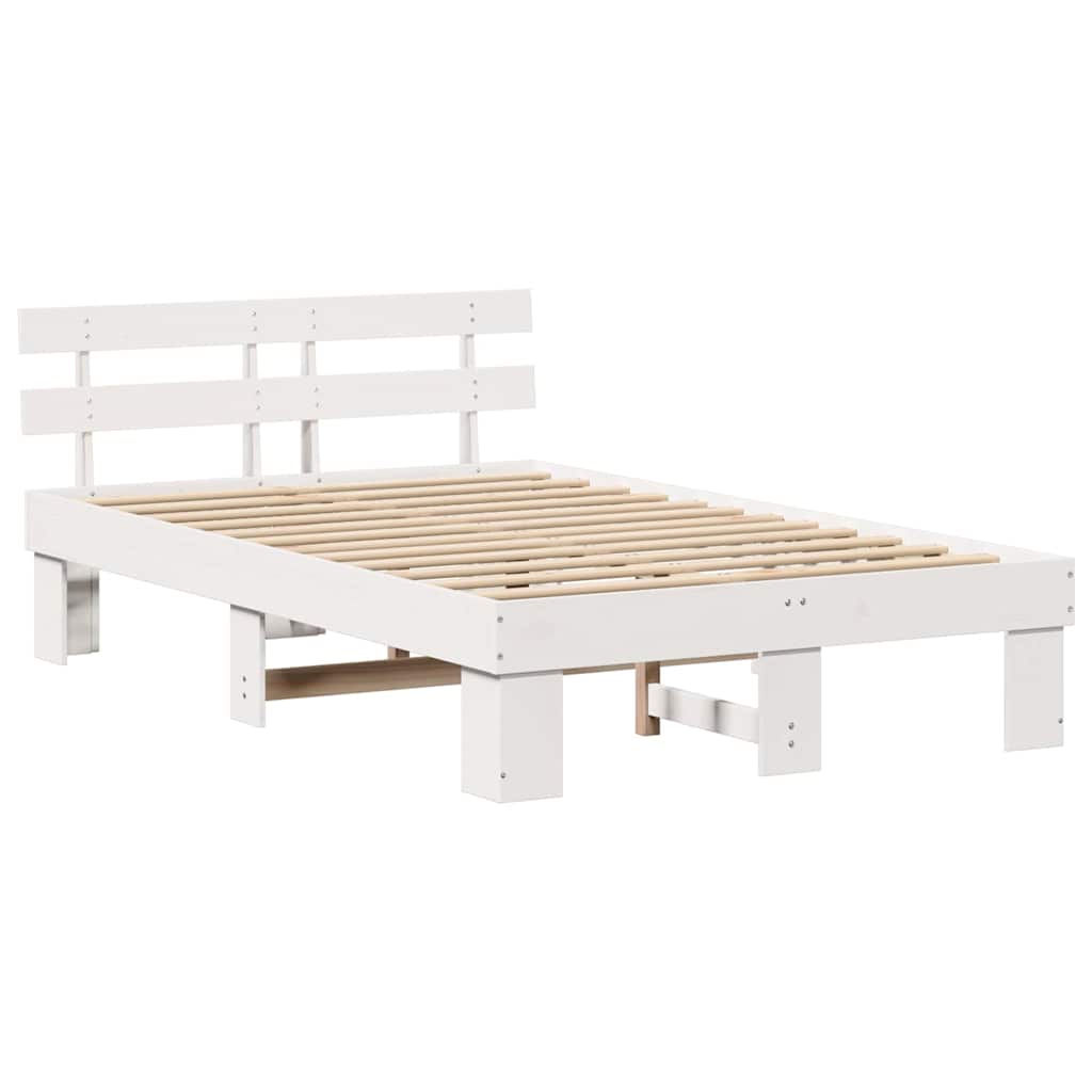 Bed Frame with Headboard White 135 x 190 cm Solid Pine Wood