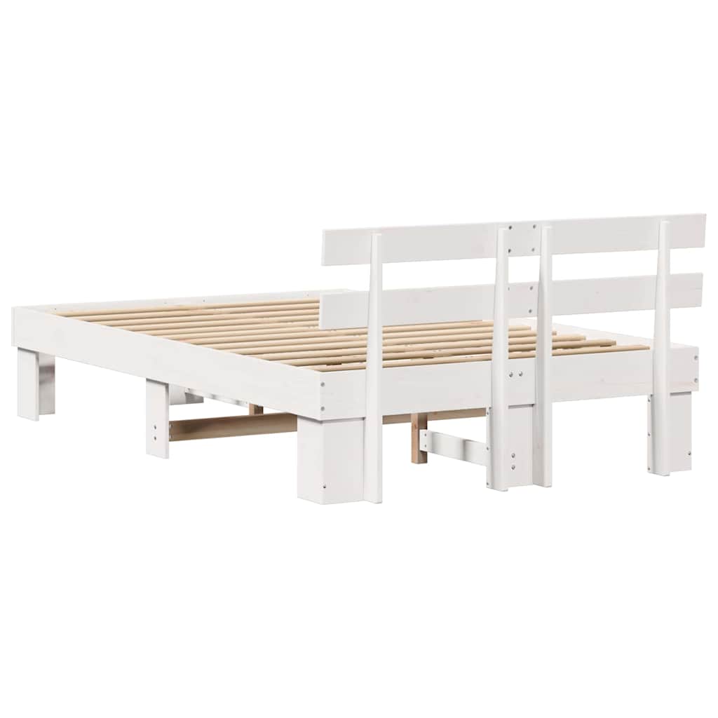 Bed Frame with Headboard White 135 x 190 cm Solid Pine Wood