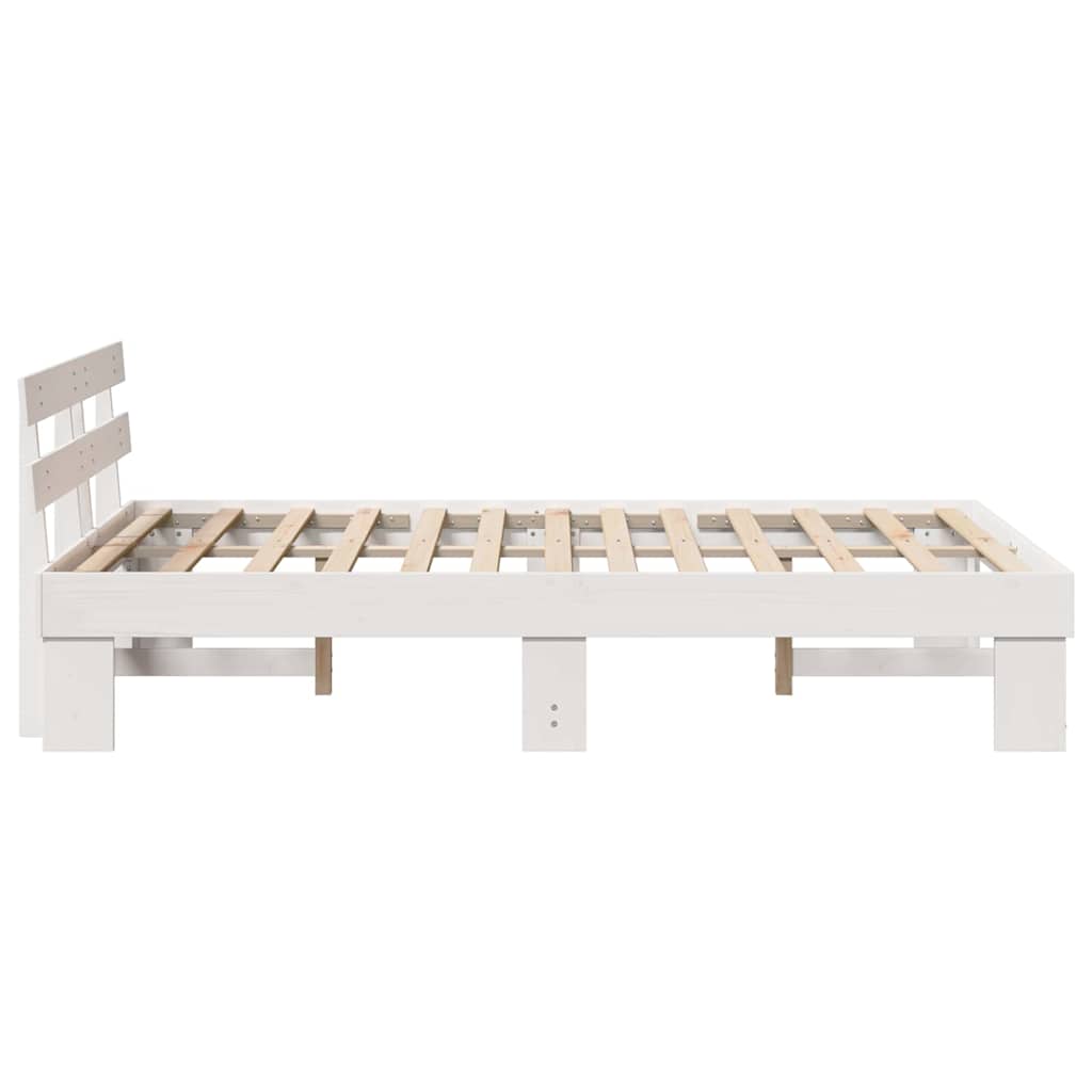 Bed Frame with Headboard White 135 x 190 cm Solid Pine Wood