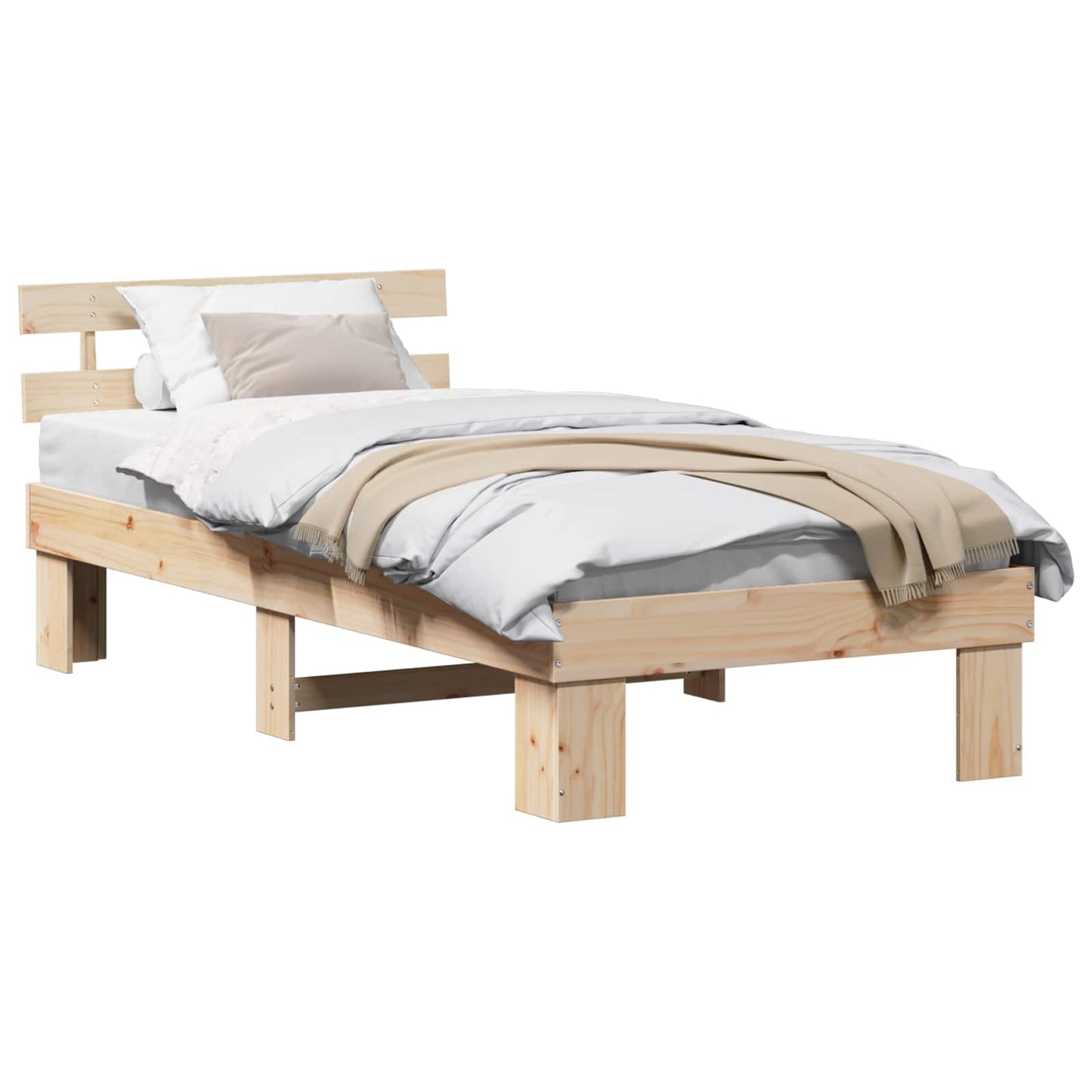 Bed Frame with Headboard Natural 90 x 200 cm Solid Pine Wood