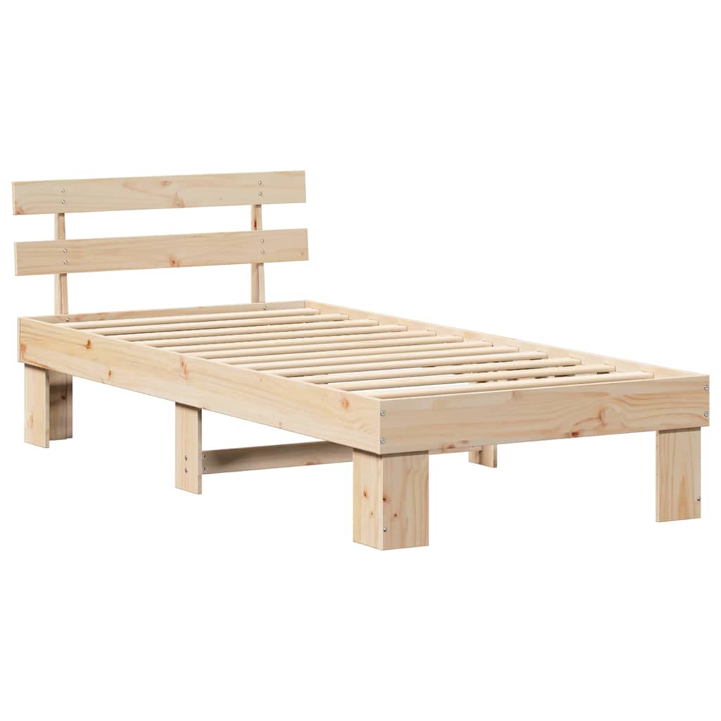 Bed Frame with Headboard Natural 90 x 200 cm Solid Pine Wood