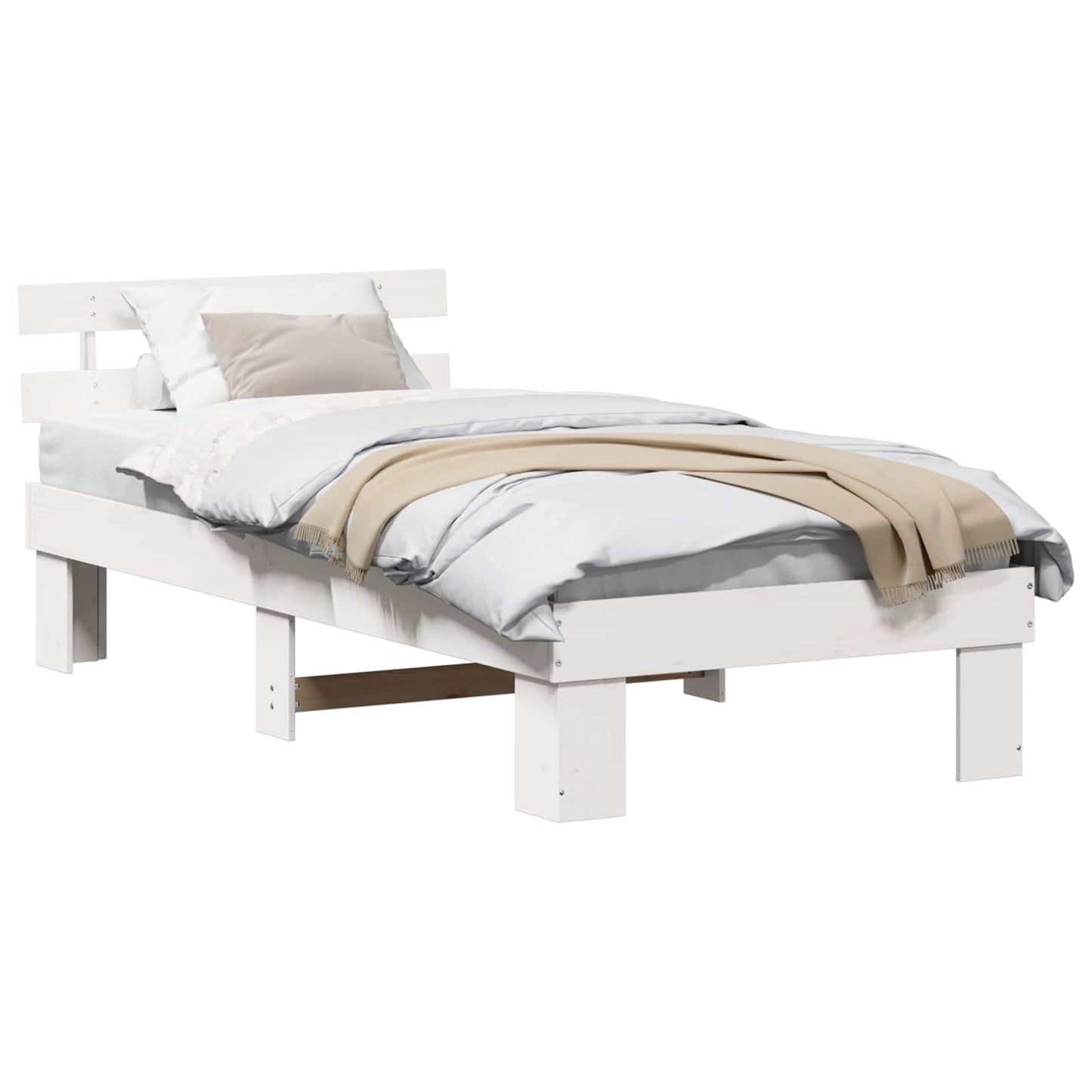 Bed Frame with Headboard White 90 x 200 cm Solid Pine Wood