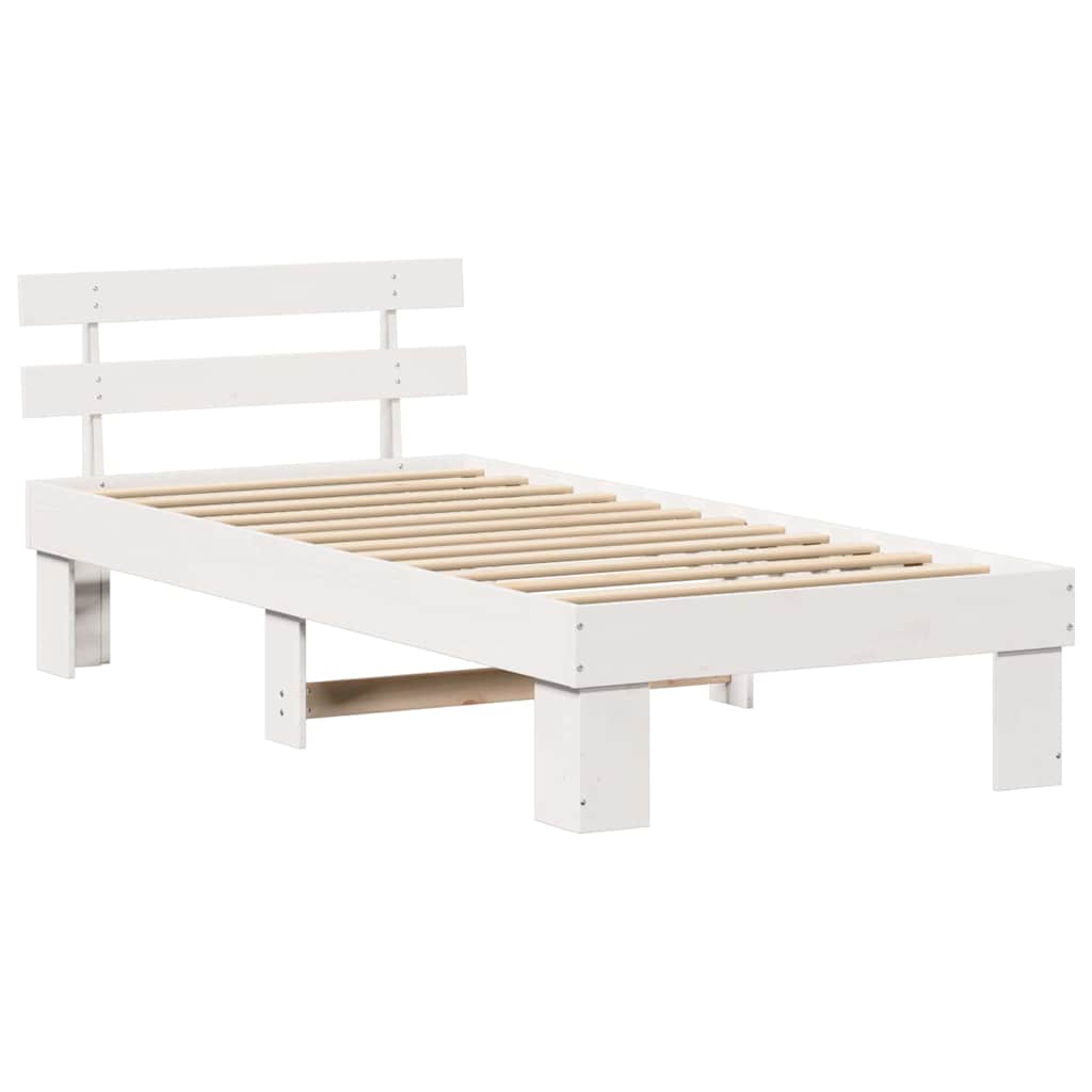 Bed Frame with Headboard White 90 x 200 cm Solid Pine Wood