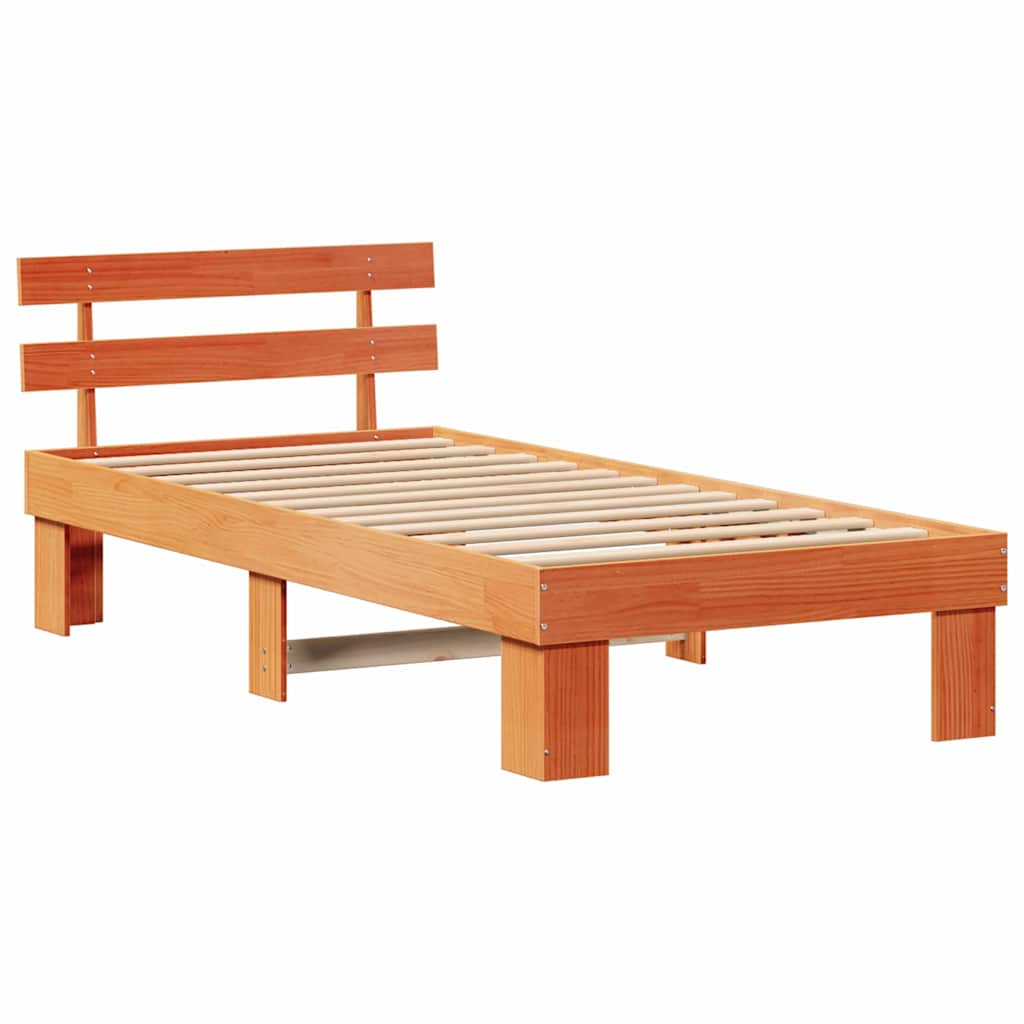 Bed Frame with Headboard Wax Brown 90 x 200 cm Solid Pine Wood