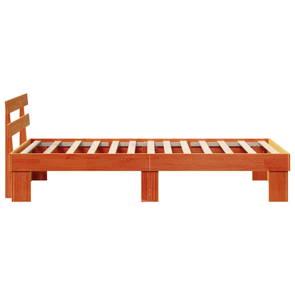 Bed Frame with Headboard Wax Brown 90 x 200 cm Solid Pine Wood