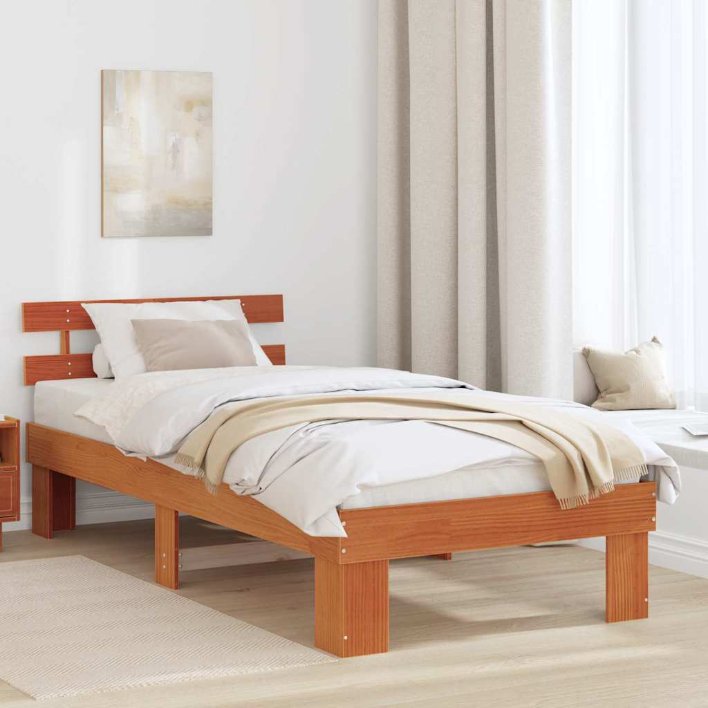 Bed Frame with Headboard Wax Brown 80 x 200 cm Solid Pine Wood