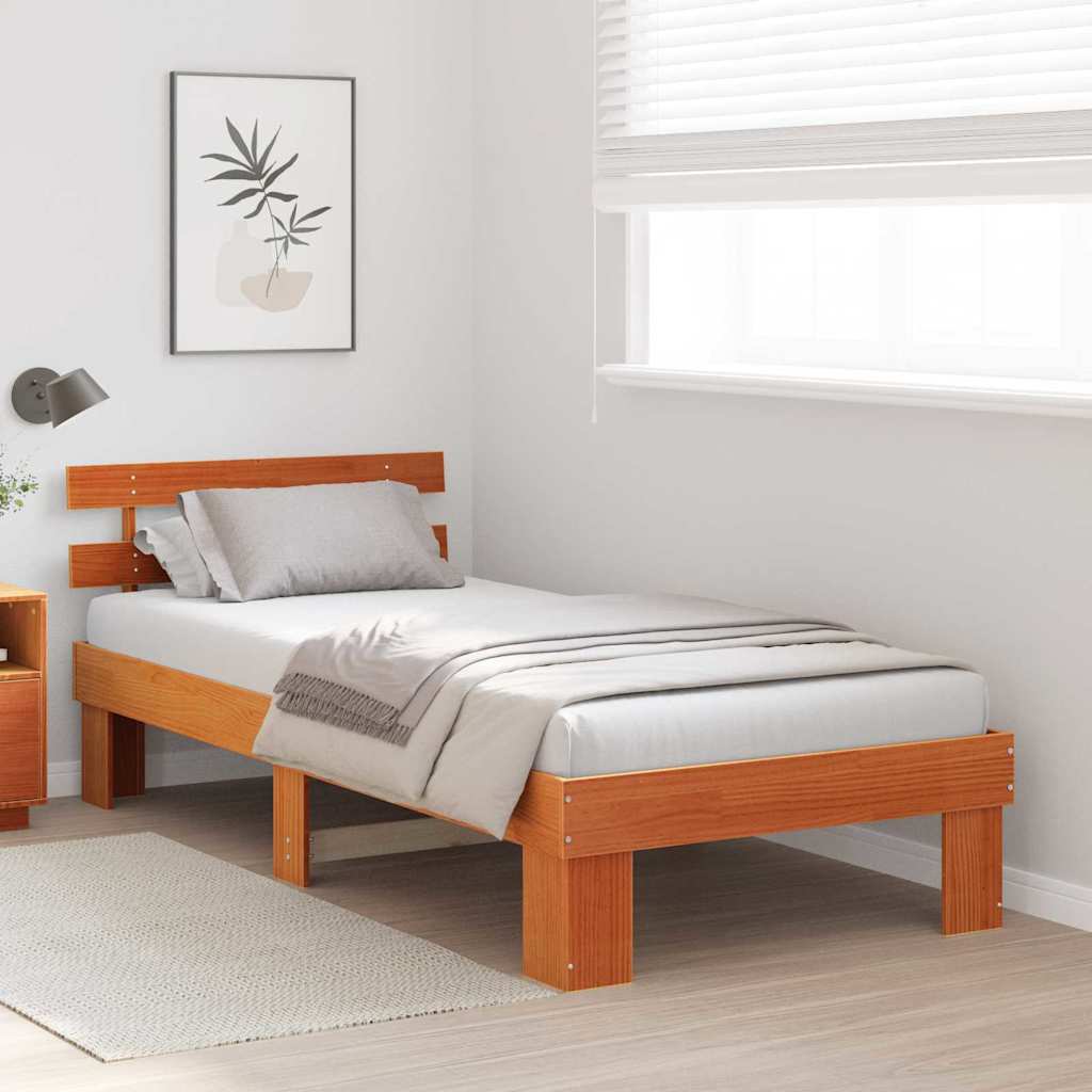 Bed Frame with Headboard Wax Brown 80 x 200 cm Solid Pine Wood