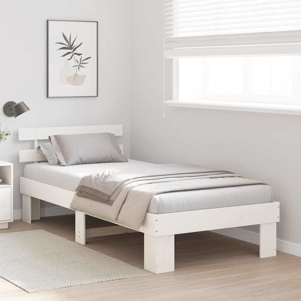 Bed Frame with Headboard White 90 x 190 cm Solid Pine Wood