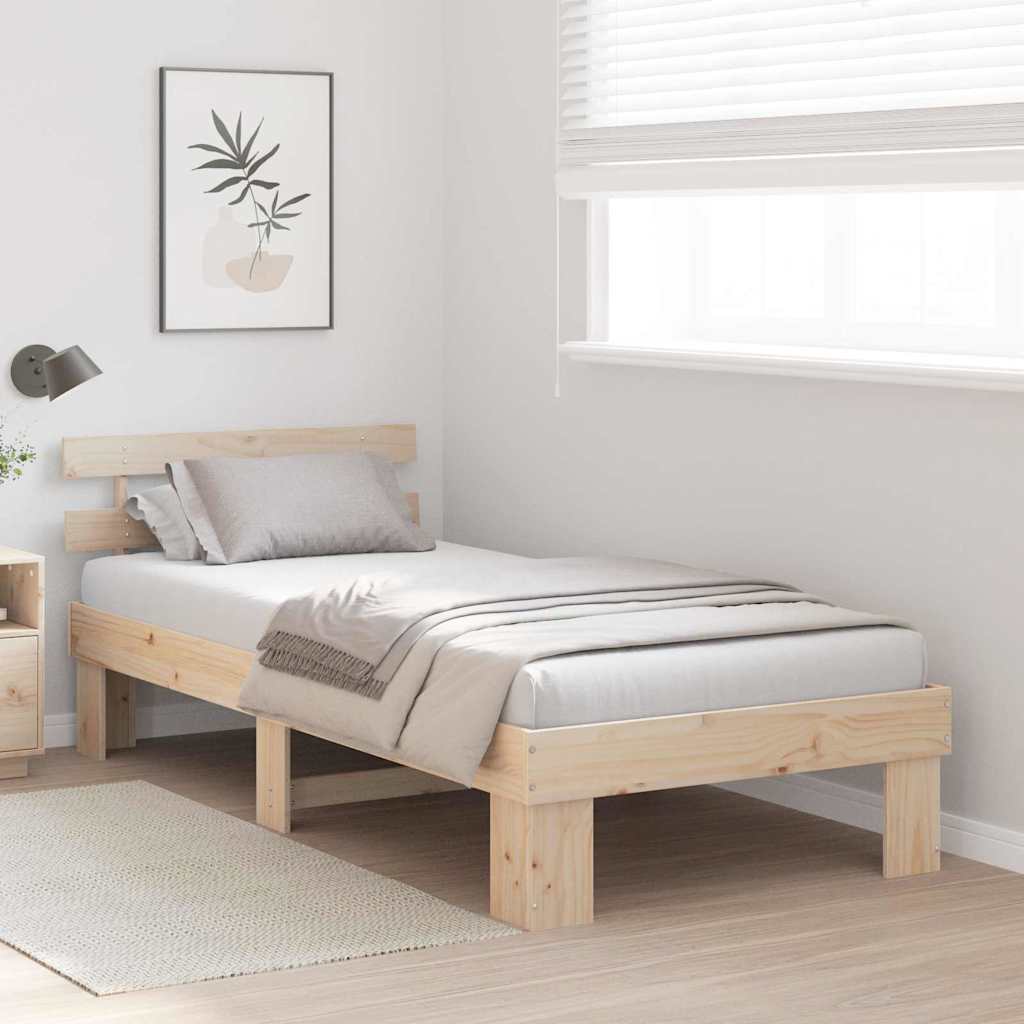 Bed Frame with Headboard Natural 75 x 190 cm Solid Pine Wood