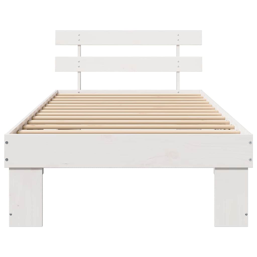 Bed Frame with Headboard White 75 x 190 cm Solid Pine Wood