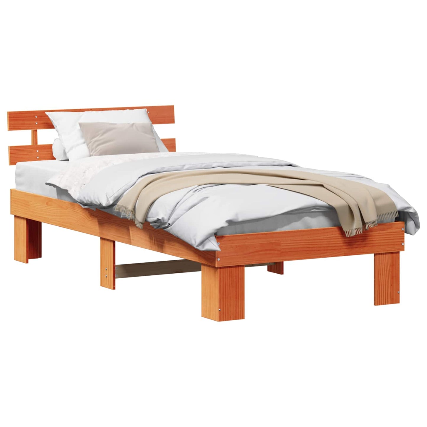 Bed Frame with Headboard Wax Brown 75 x 190 cm Solid Pine Wood