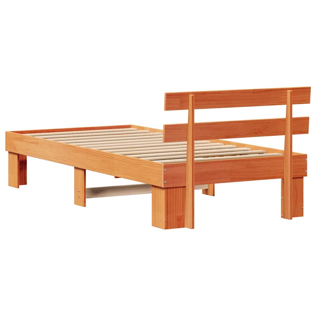 Bed Frame with Headboard Wax Brown 75 x 190 cm Solid Pine Wood