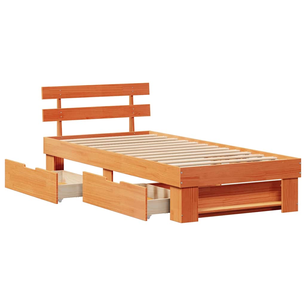 Bed Frame with Headboard Wax Brown 100 x 200 cm Solid Pine Wood