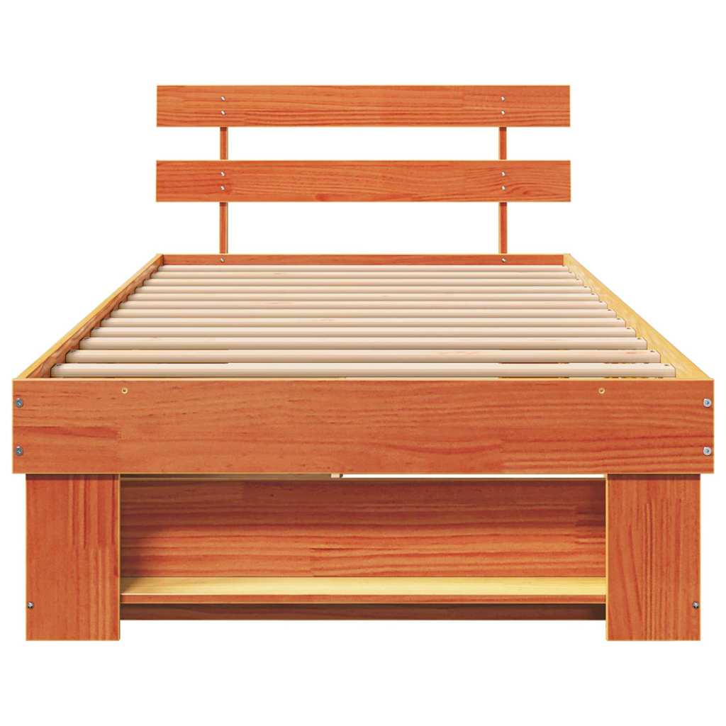 Bed Frame with Headboard Wax Brown 100 x 200 cm Solid Pine Wood