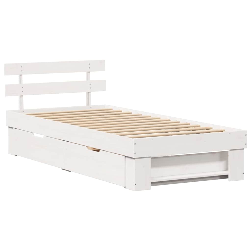 Bed Frame with Headboard White 90 x 200 cm Solid Pine Wood
