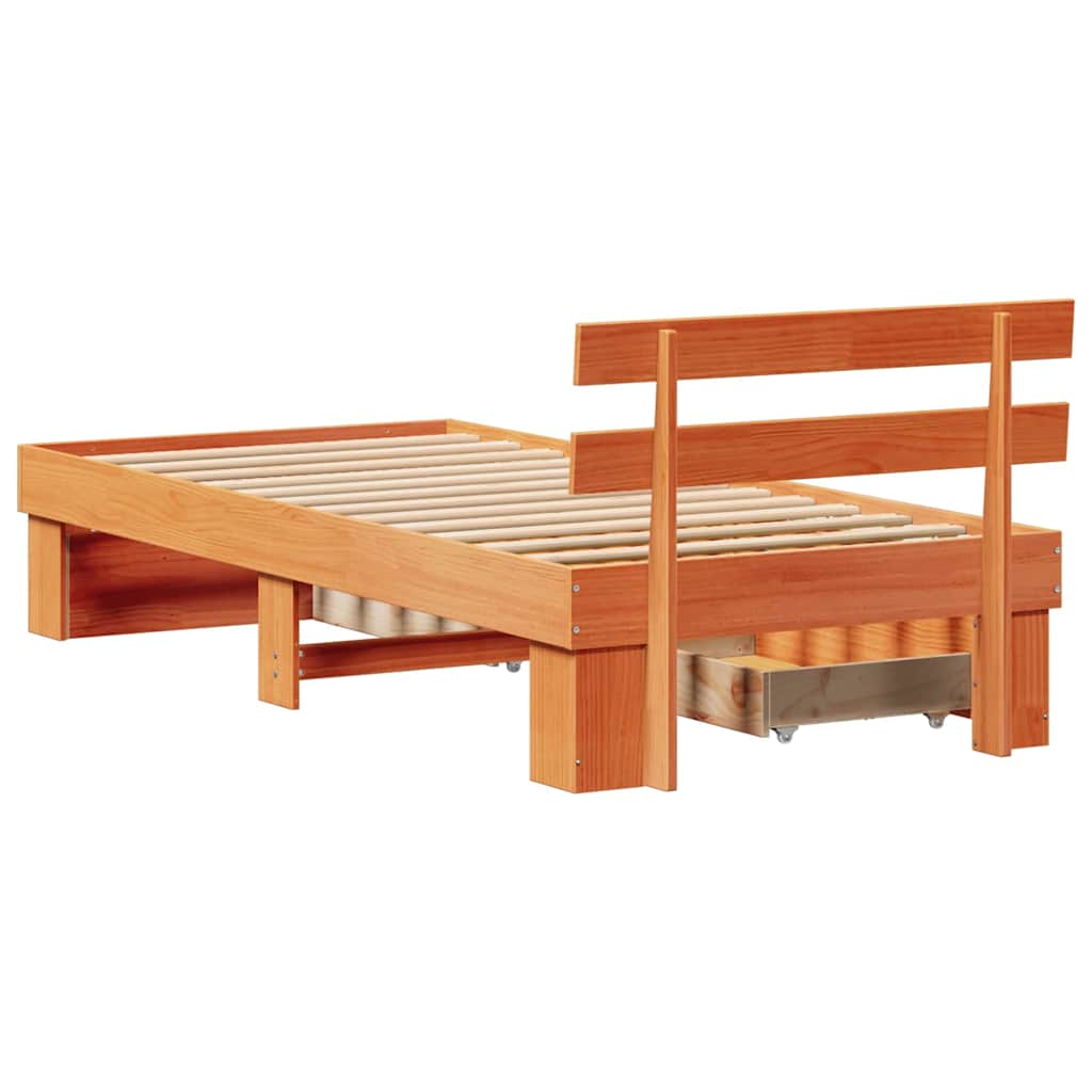 Bed Frame with Headboard Wax Brown 90 x 200 cm Solid Pine Wood