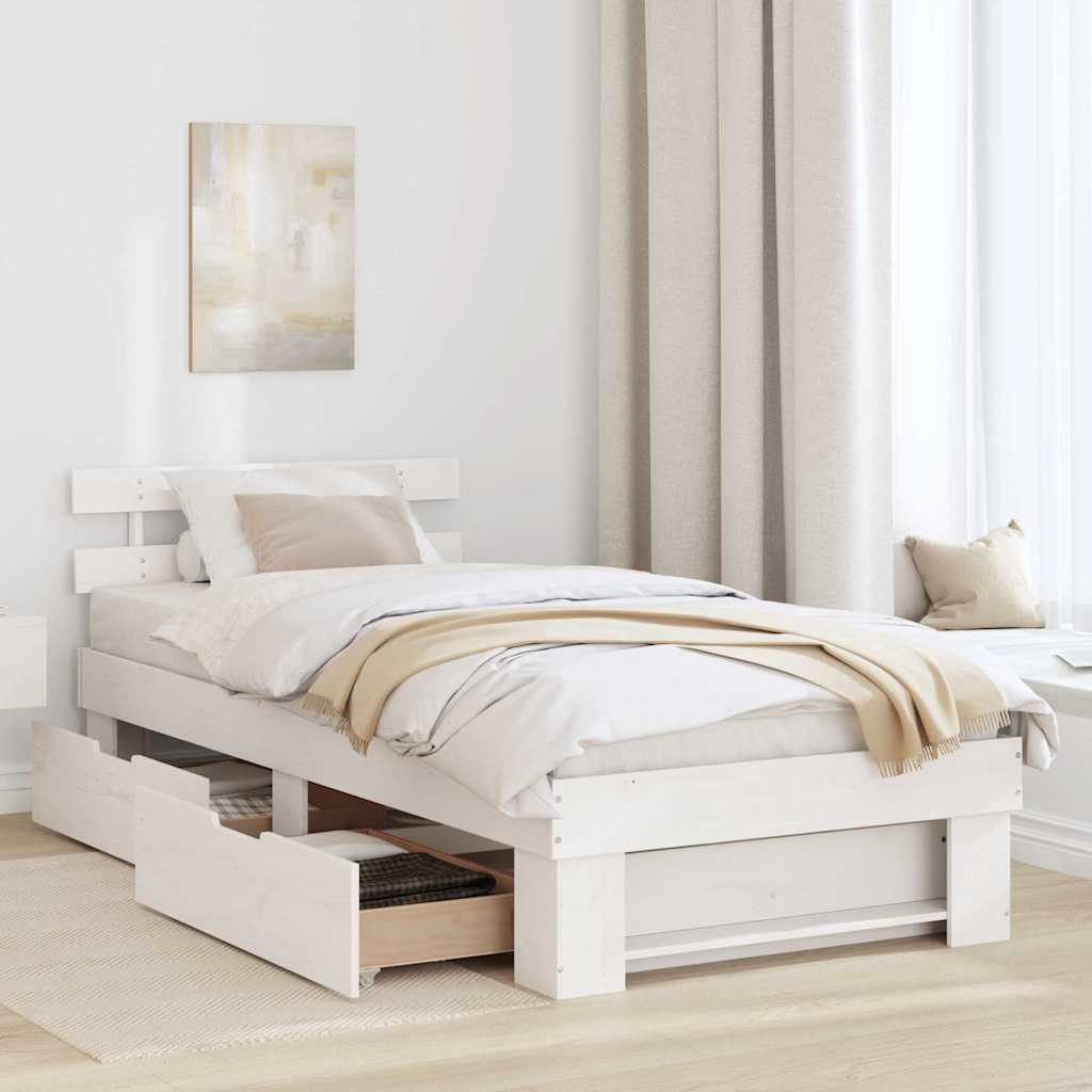 Bed Frame with Headboard White 80 x 200 cm Solid Pine Wood