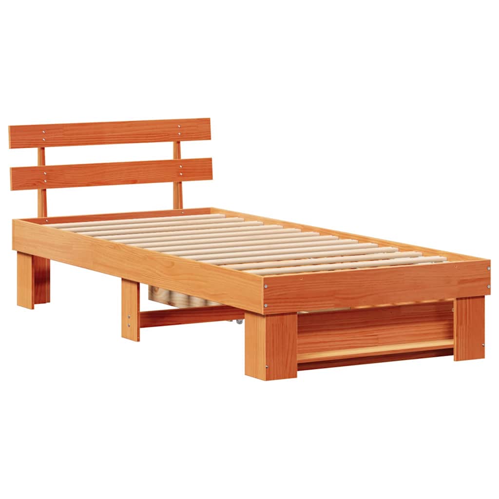 Bed Frame with Headboard Wax Brown 80 x 200 cm Solid Pine Wood