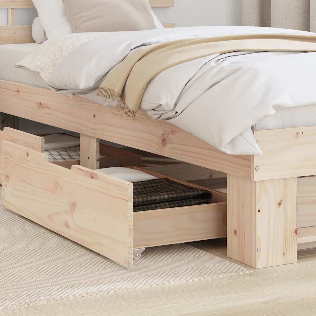 Bed Frame with Headboard Natural 75 x 190 cm Solid Pine Wood