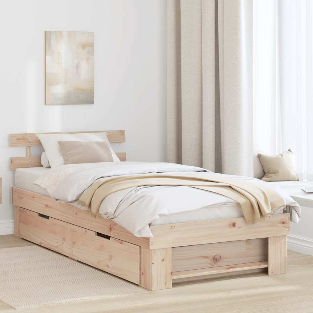 Bed Frame with Headboard Natural 75 x 190 cm Solid Pine Wood