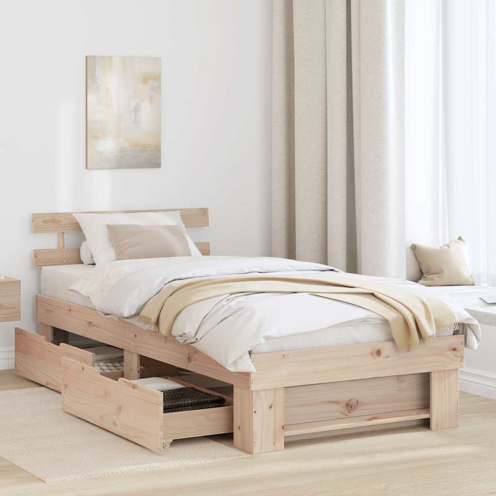 Bed Frame with Headboard Natural 75 x 190 cm Solid Pine Wood