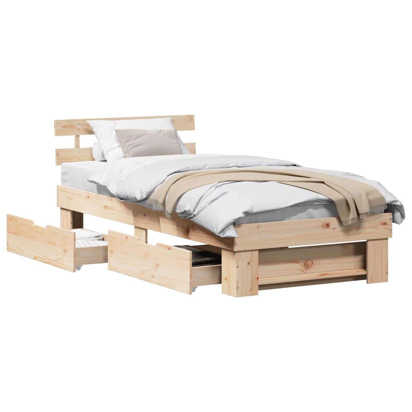 Bed Frame with Headboard Natural 75 x 190 cm Solid Pine Wood