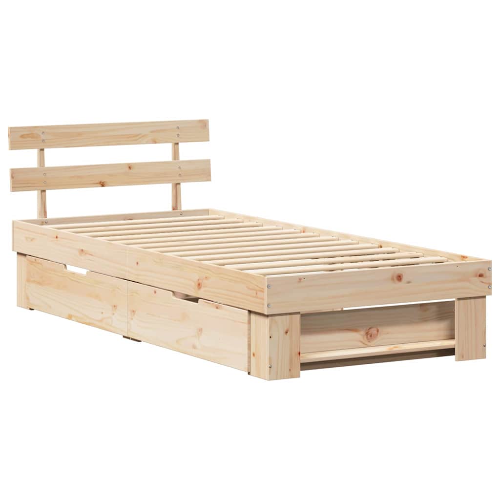 Bed Frame with Headboard Natural 75 x 190 cm Solid Pine Wood