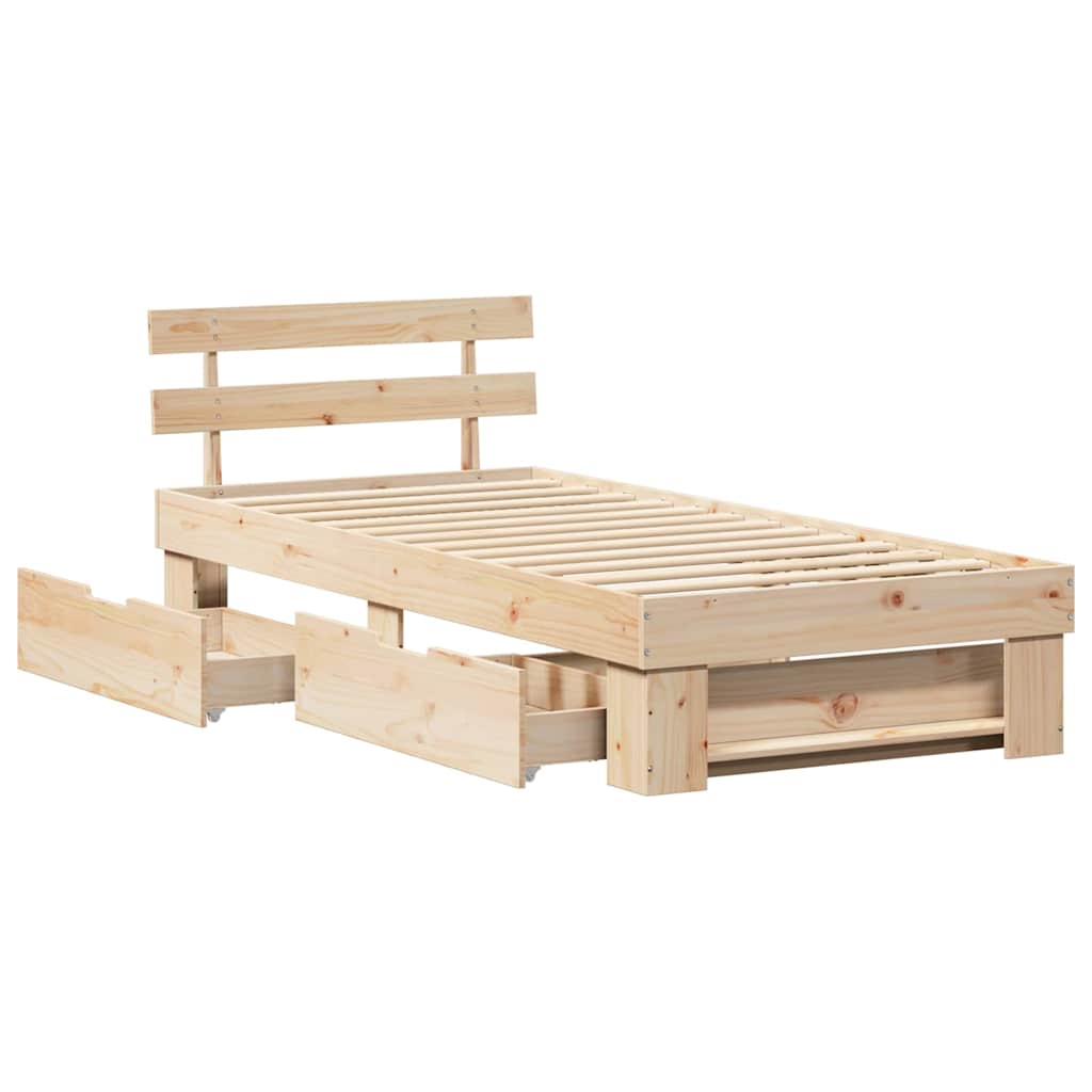 Bed Frame with Headboard Natural 75 x 190 cm Solid Pine Wood