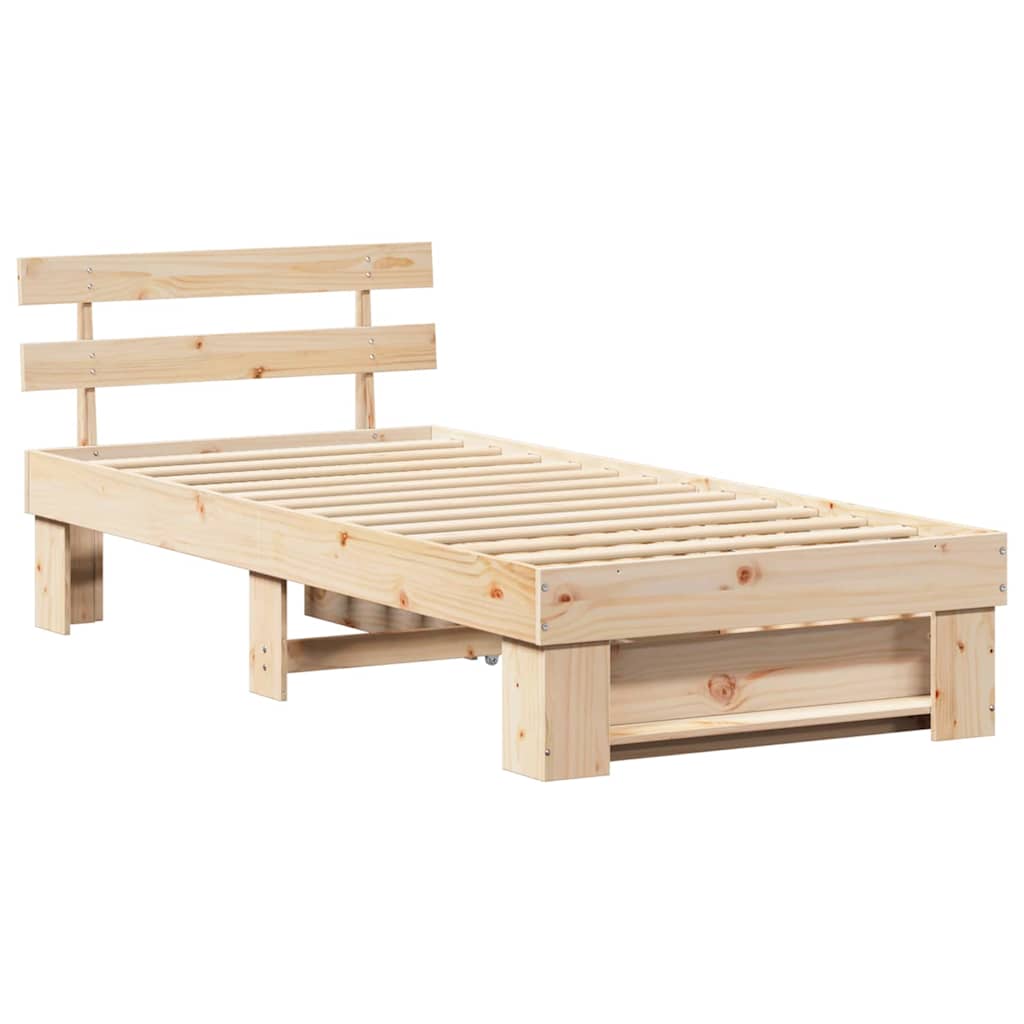 Bed Frame with Headboard Natural 75 x 190 cm Solid Pine Wood