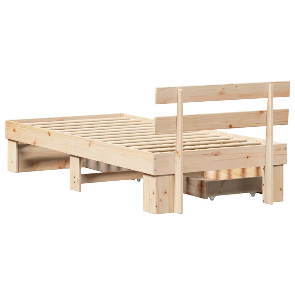 Bed Frame with Headboard Natural 75 x 190 cm Solid Pine Wood