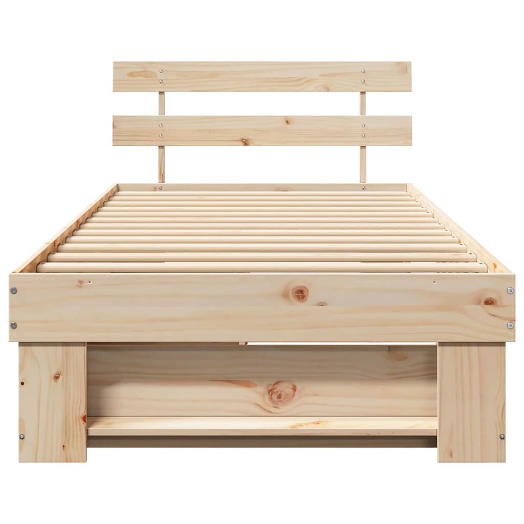 Bed Frame with Headboard Natural 75 x 190 cm Solid Pine Wood