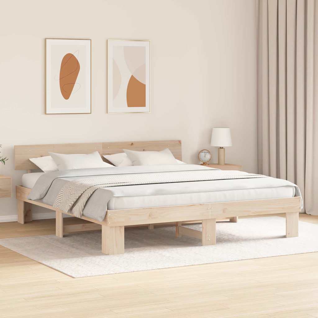 Bed Frame with Headboard Natural 180 x 200 cm Solid Pine Wood