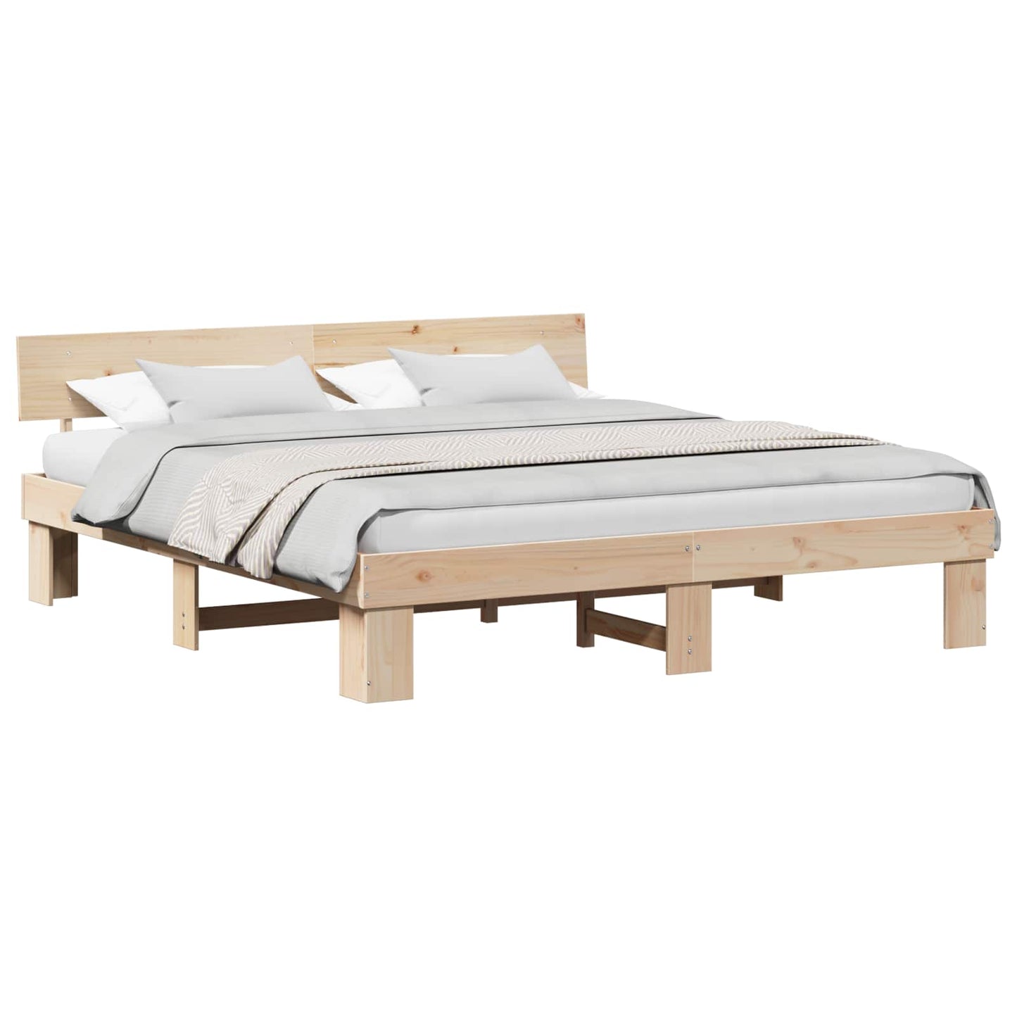 Bed Frame with Headboard Natural 180 x 200 cm Solid Pine Wood