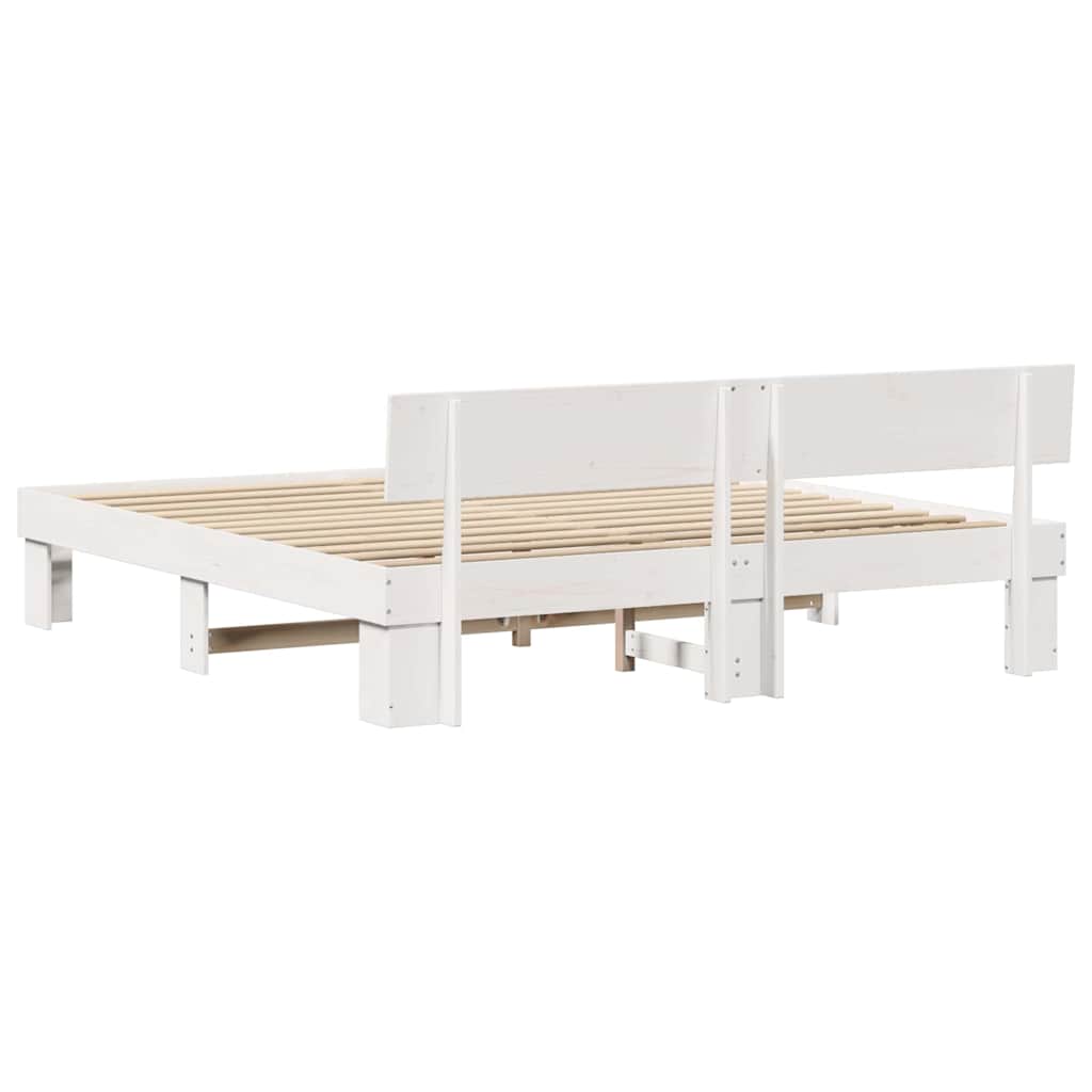Bed Frame with Headboard White 180 x 200 cm Solid Pine Wood