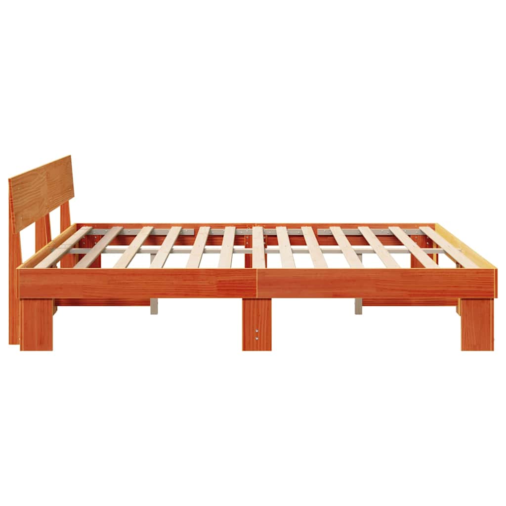 Bed Frame with Headboard Wax Brown 180 x 200 cm Solid Pine Wood