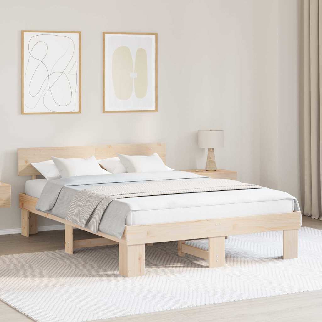 Bed Frame with Headboard Natural 160 x 200 cm Solid Pine Wood