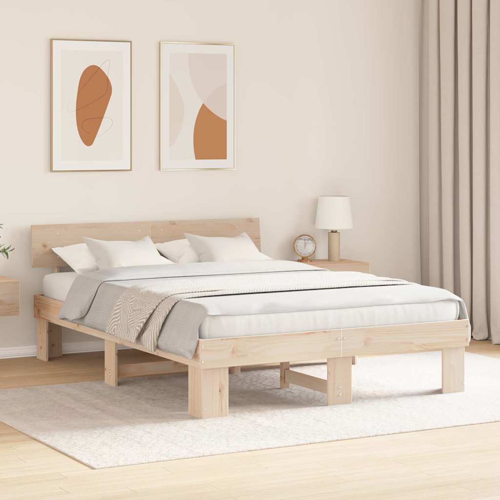 Bed Frame with Headboard Natural 160 x 200 cm Solid Pine Wood