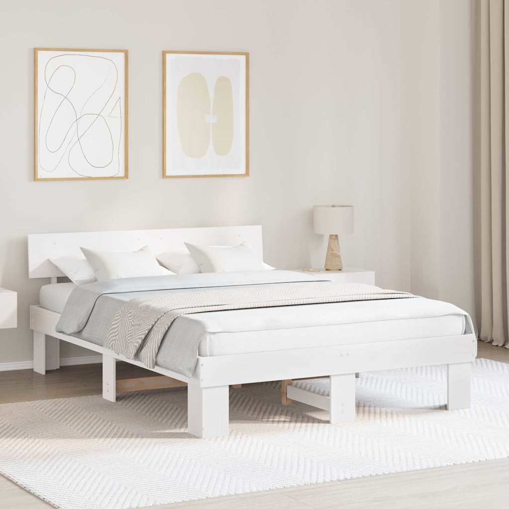 Bed Frame with Headboard White 160 x 200 cm Solid Pine Wood