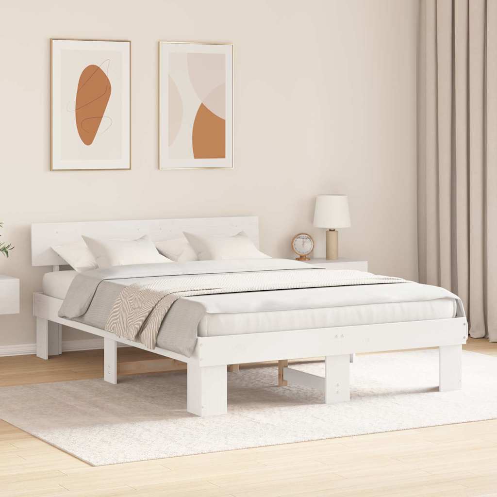 Bed Frame with Headboard White 160 x 200 cm Solid Pine Wood