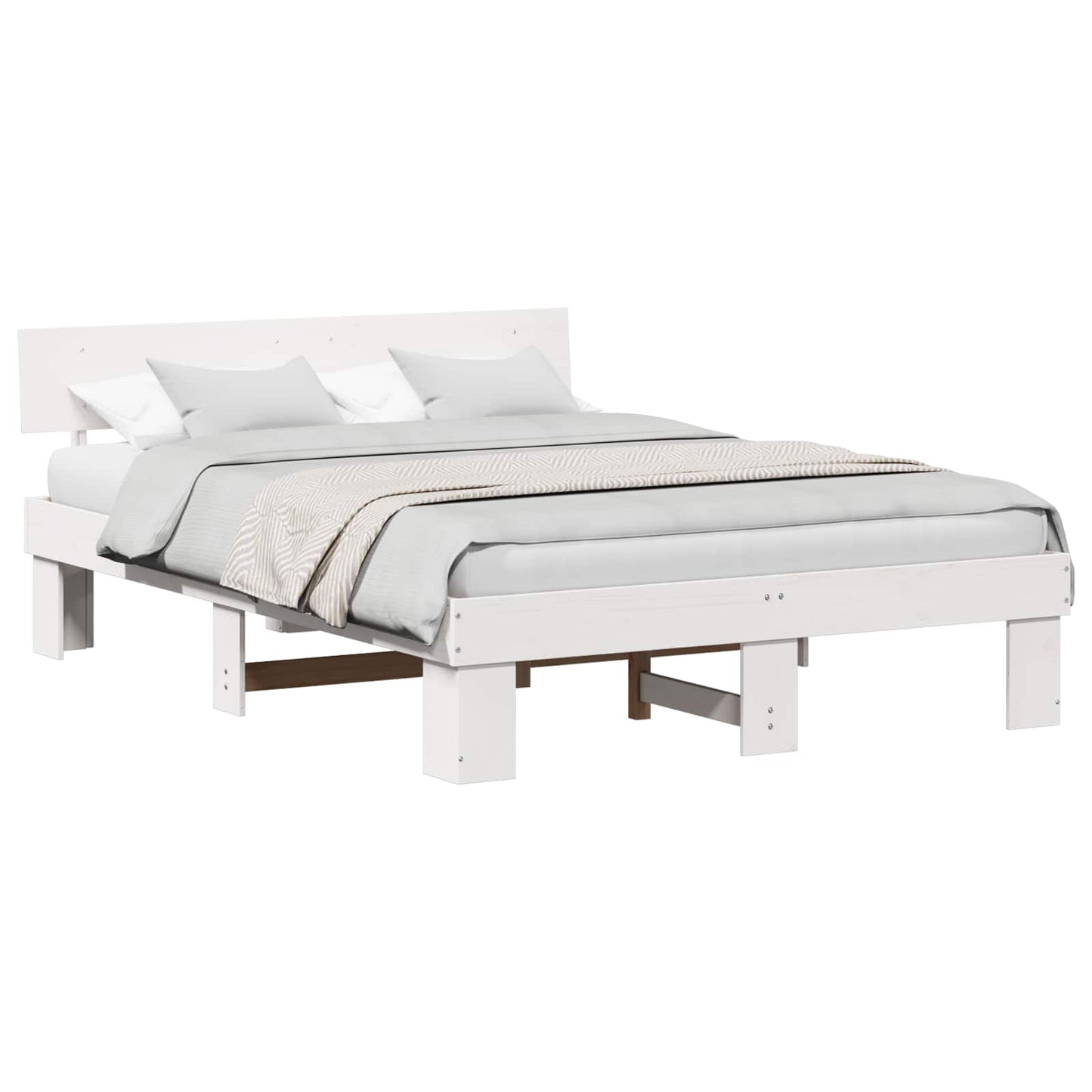 Bed Frame with Headboard White 160 x 200 cm Solid Pine Wood
