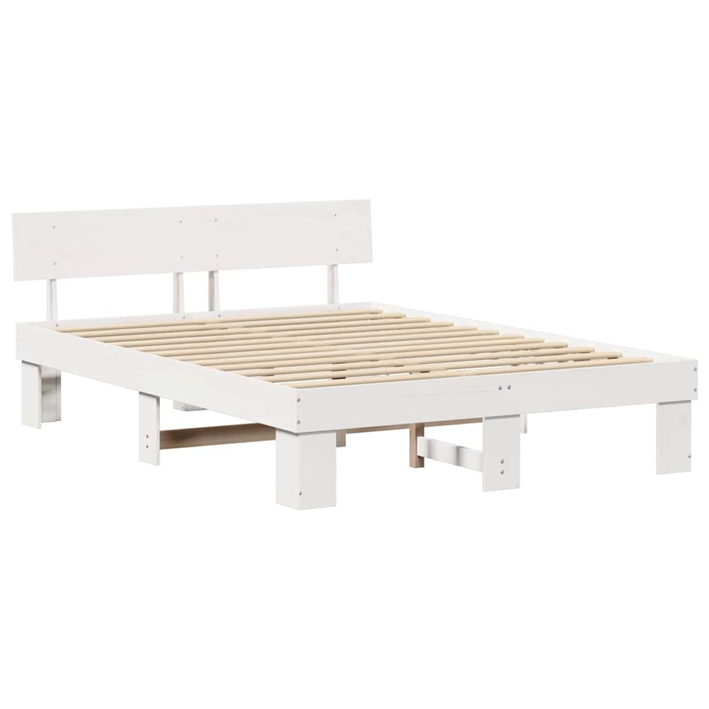 Bed Frame with Headboard White 160 x 200 cm Solid Pine Wood