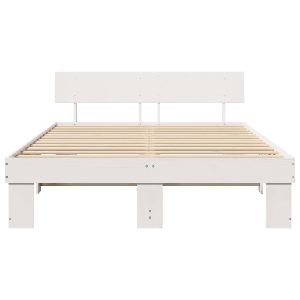 Bed Frame with Headboard White 160 x 200 cm Solid Pine Wood