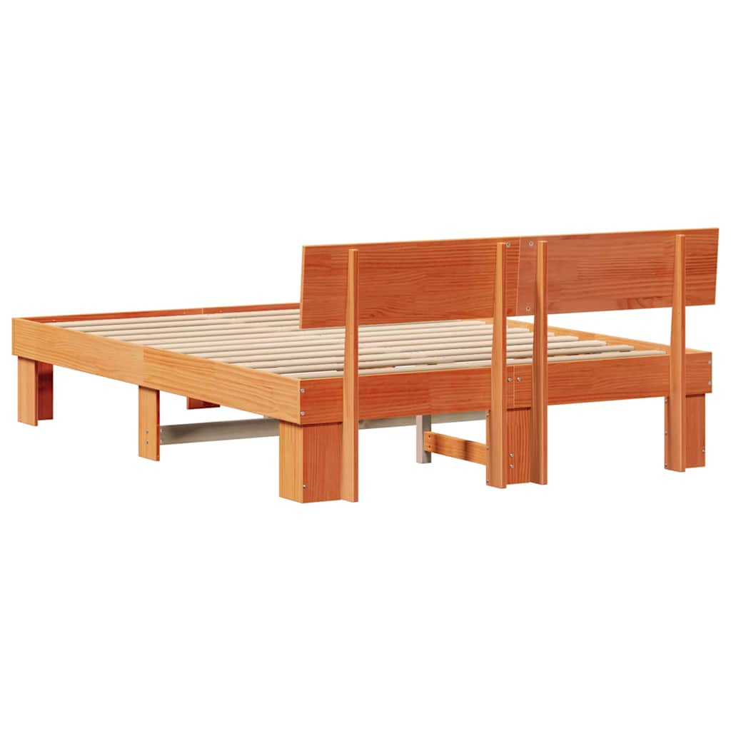 Bed Frame with Headboard Wax Brown 160 x 200 cm Solid Pine Wood