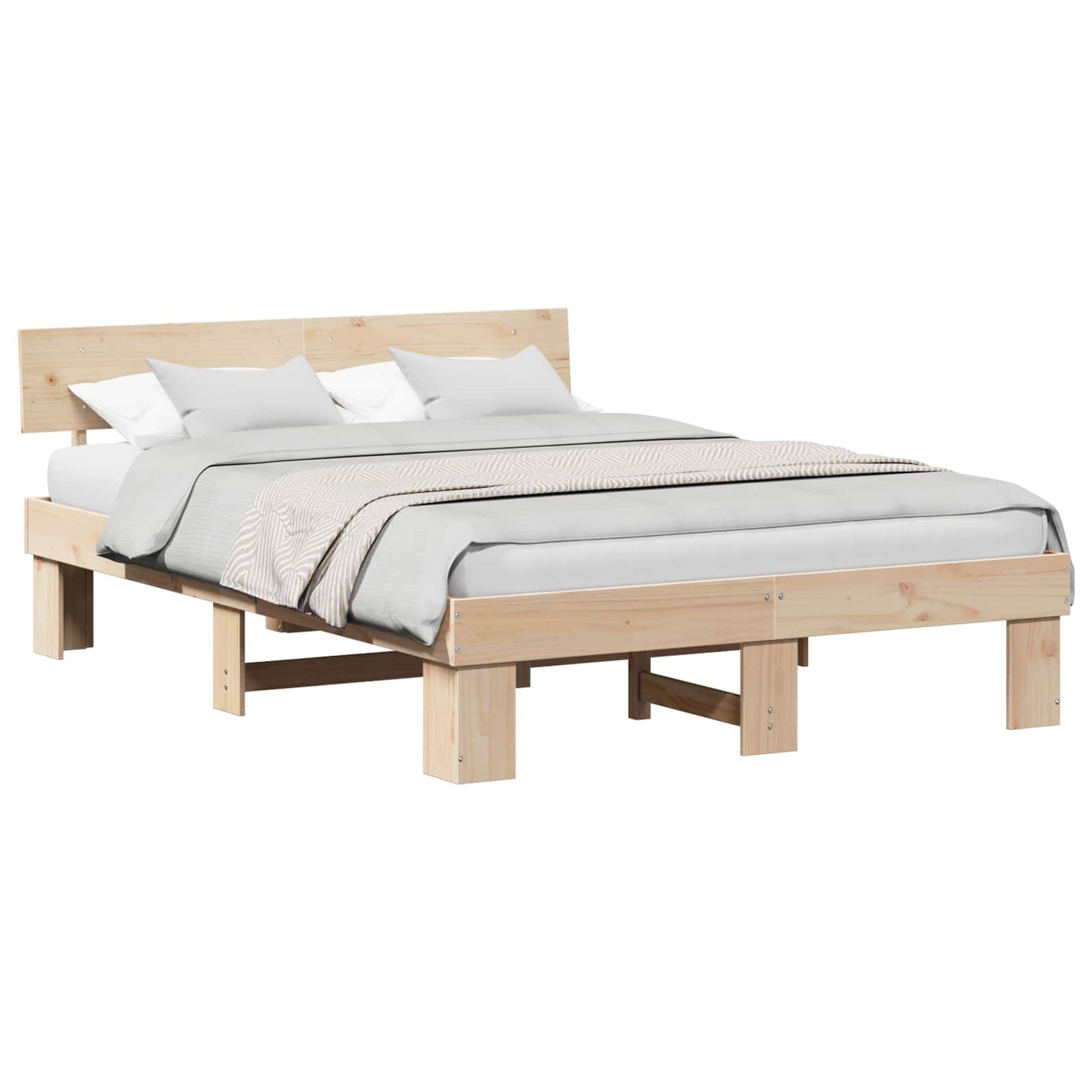 Bed Frame with Headboard Natural 150 x 200 cm Solid Pine Wood