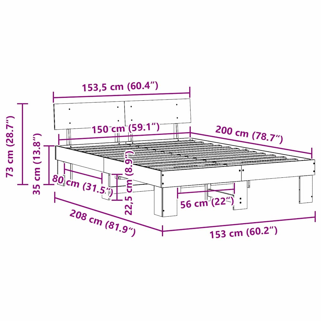 Bed Frame with Headboard White 150 x 200 cm Solid Pine Wood