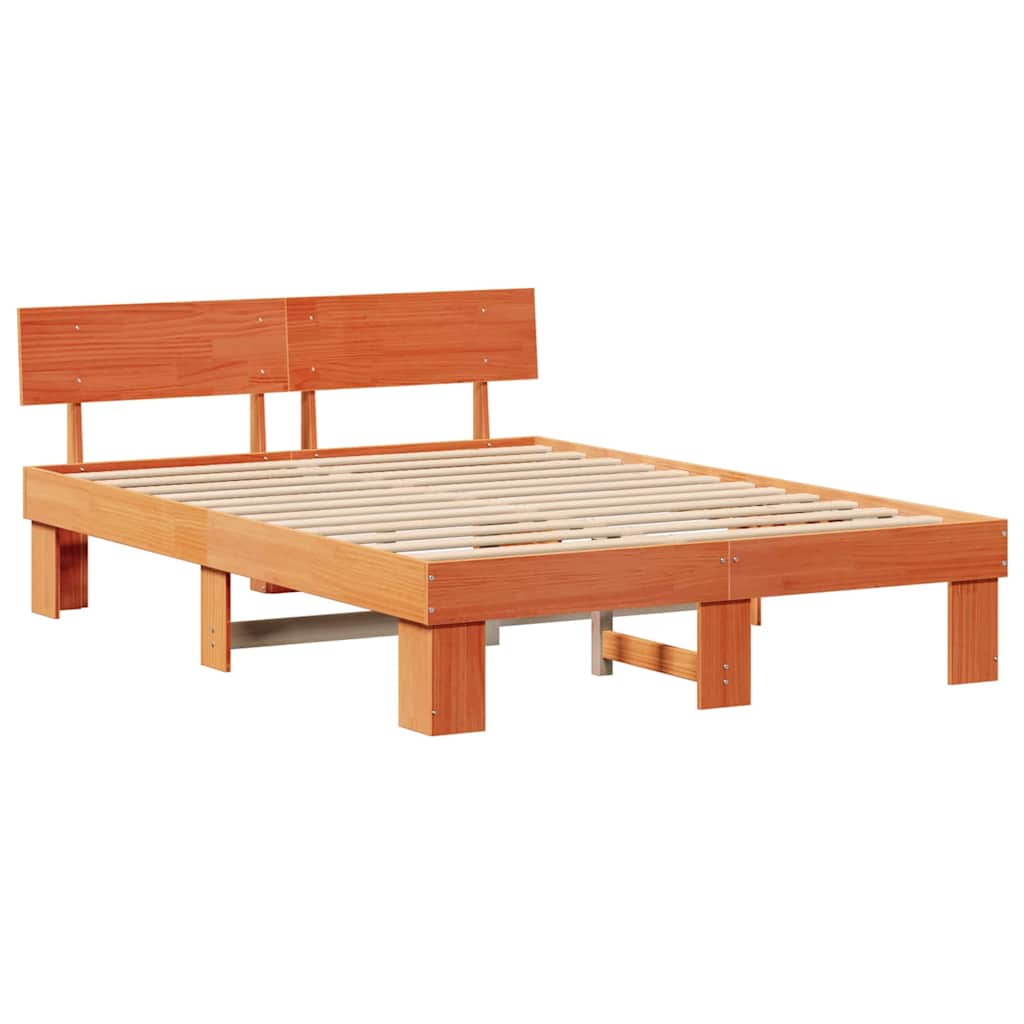 Bed Frame with Headboard Wax Brown 150 x 200 cm Solid Pine Wood